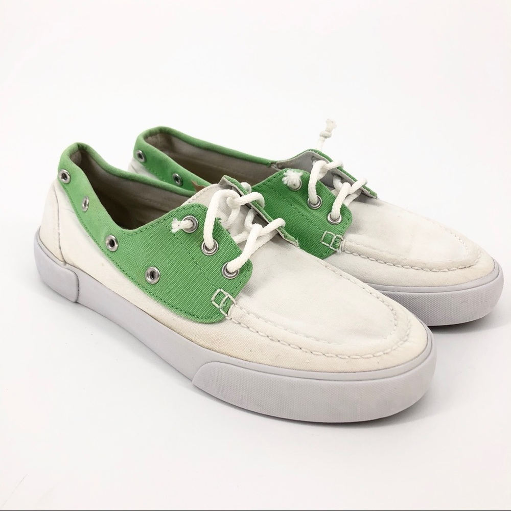 Polo Lime Green & White Canvas Boat Shoes Size 8